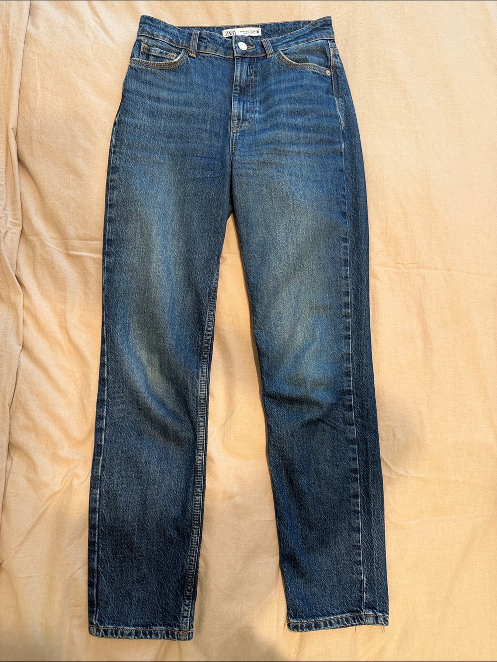 Zara Blue Straight-Leg High-Rise Jeans